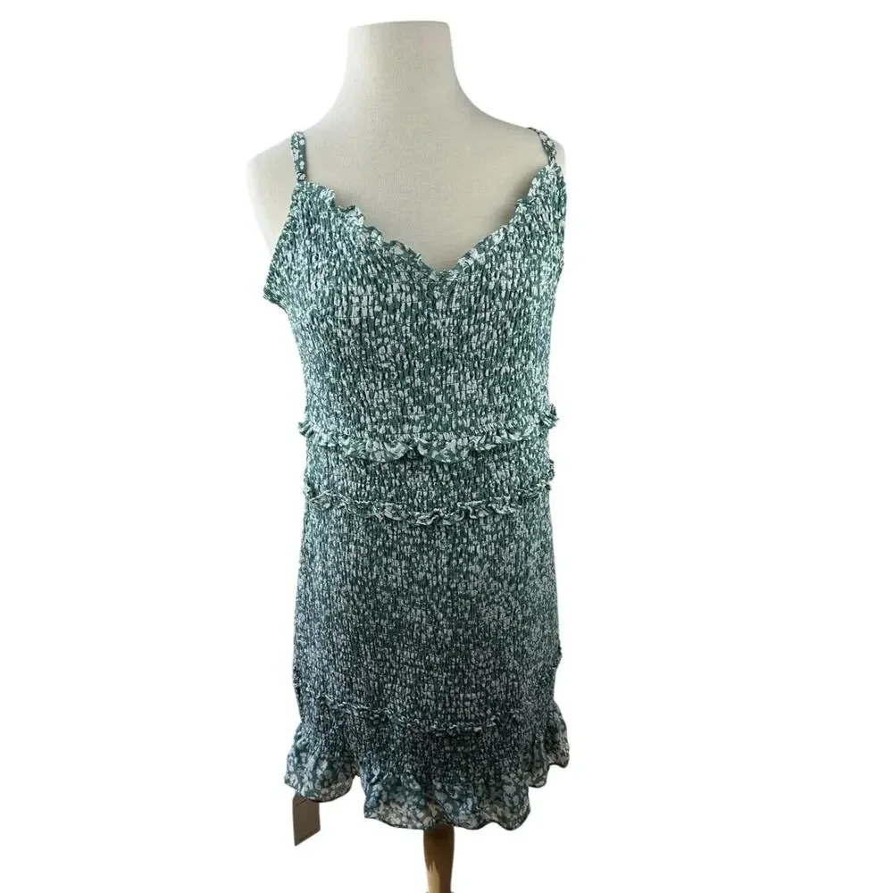 Abercrombie & Fitch Smocked Mini Dress Ruffle Green White Size XLT XL Tall - Picture 14 of 16